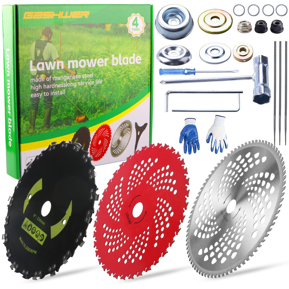 Gashwer brush cutter blades 10in 80T for tough outdoor growth and durable cutting.