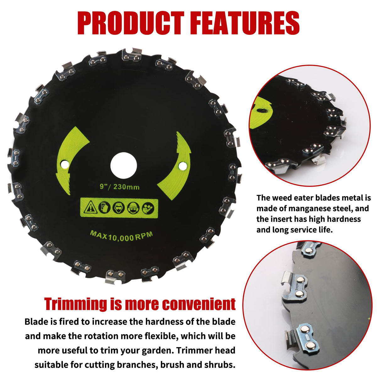 Gashwer round chainsaw blades 9in 20T for precise branch trimming.