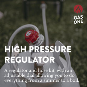 Gas One 2113 adjustable output regulator enables precise flame control for grills and fryers.