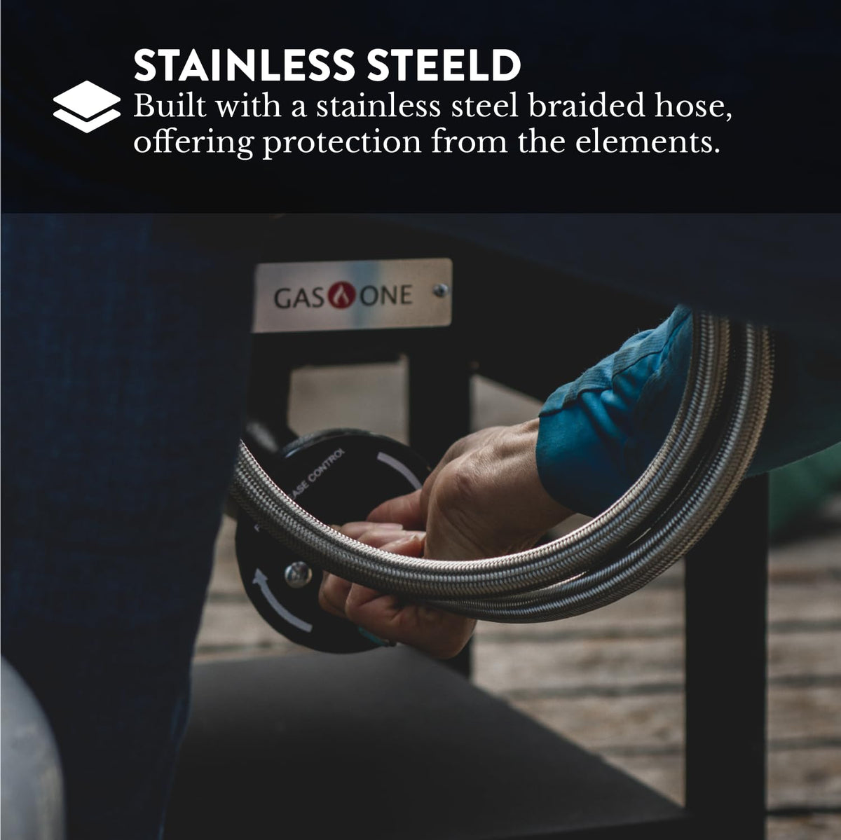 Gas One 2113 QCC1-type connection ensures easy, tool-free setup with propane appliances.
