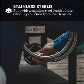 Gas One 2113 QCC1-type connection ensures easy, tool-free setup with propane appliances.