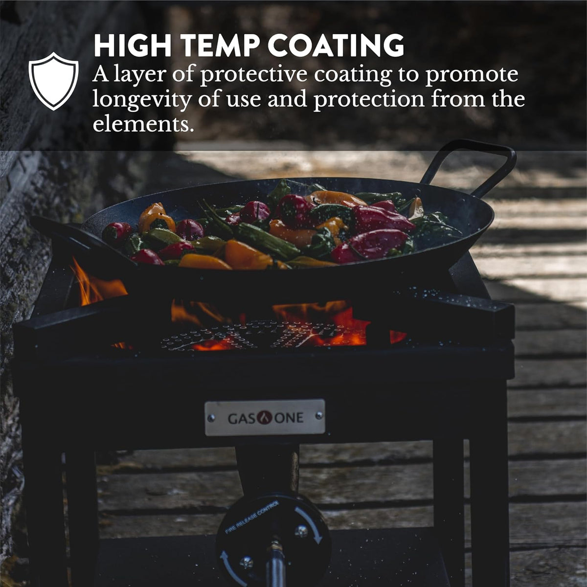 Gas One B-5350A sturdy frame supports stable outdoor cooking.