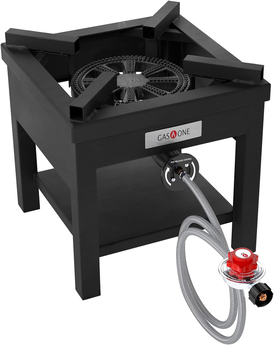 Gas One B-5350A propane burner for outdoor cooking with high output.