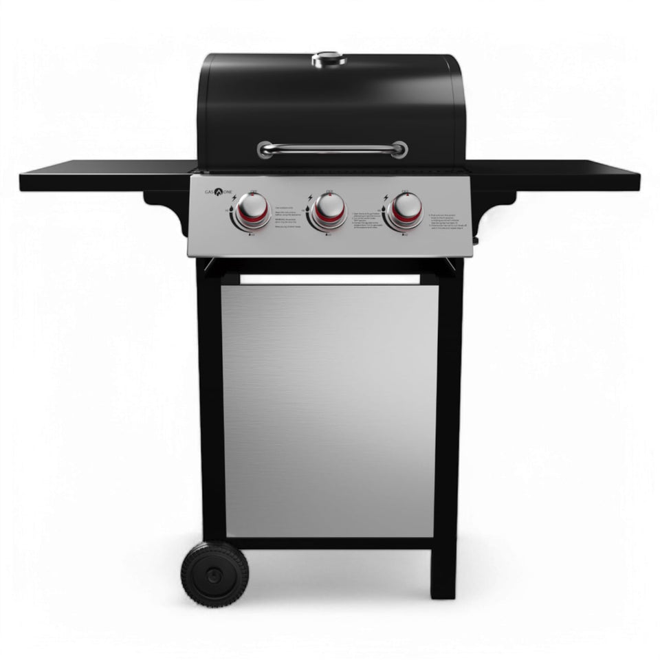GasOne GP-1030S three-burner grill with wheels for easy transport and backyard cooking.