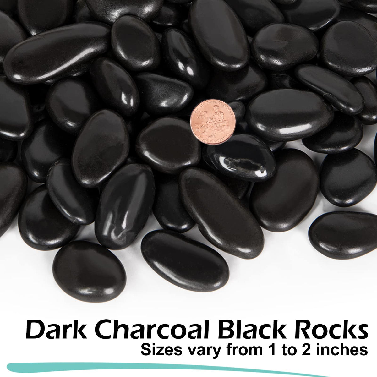 GASPRO polished black pebbles close-up showing smooth texture for planters and decor.