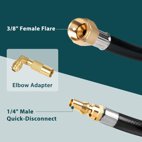 GASPRO elbow adapter showing secure 3/8 inch connection for safe setup