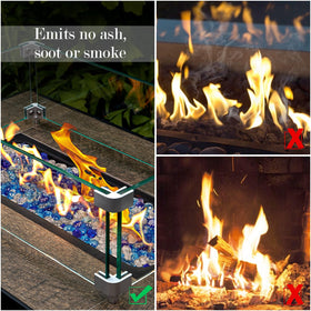 GASPRO fire glass under night flames reflects color and glow.