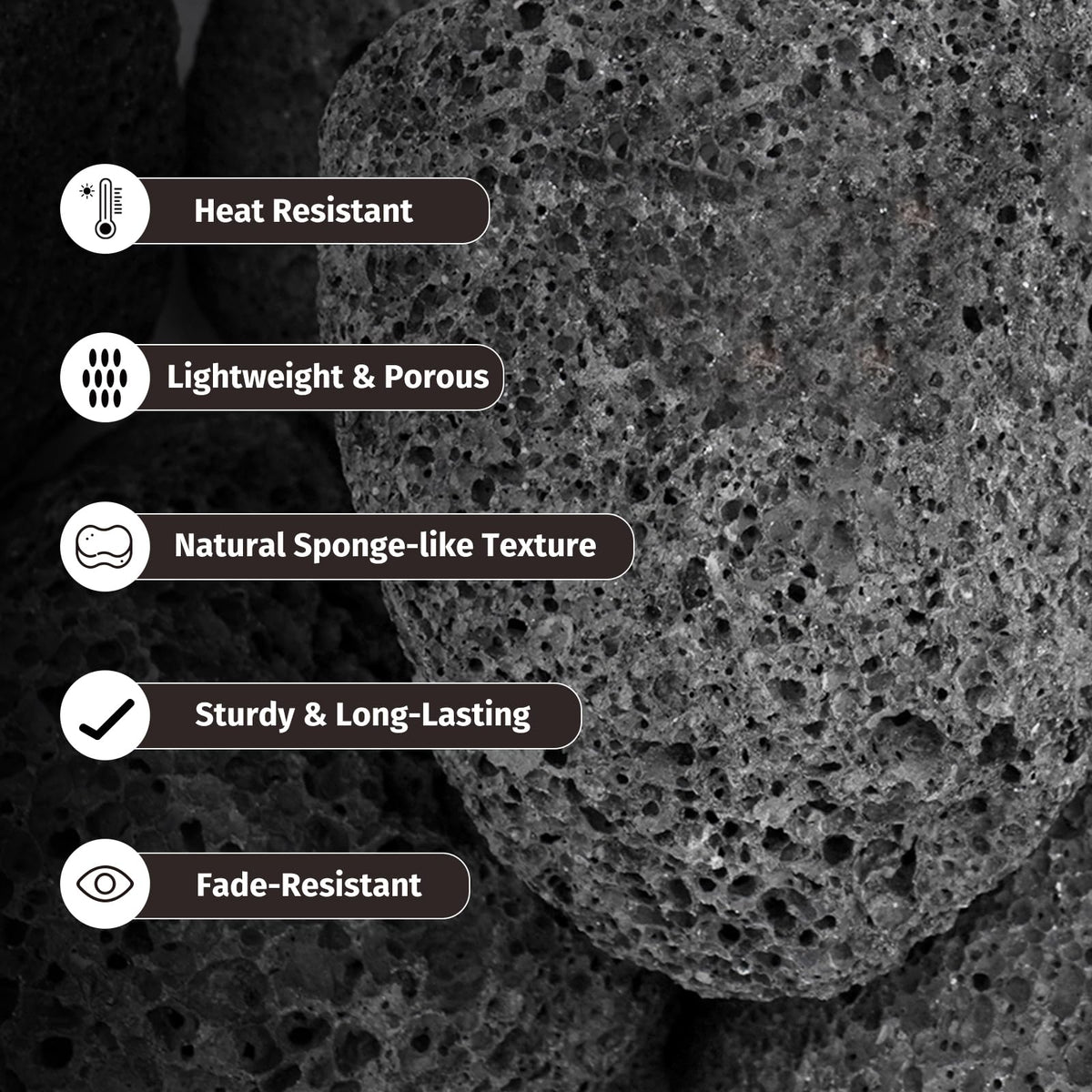 GASPRO explosion-proof lava rocks resist cracking for safer flame display.