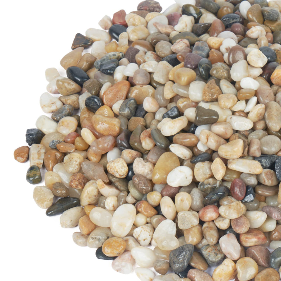 GASPRO five-pound pebbles 3/8-inch decorative rocks add color and texture to indoor planters.