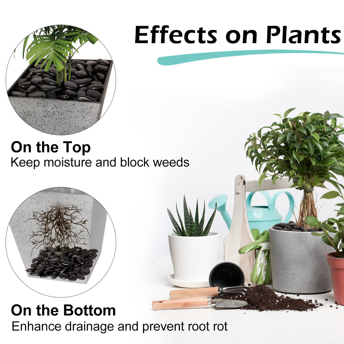GASPRO planter stones demonstrate improved drainage for large pots and garden beds.