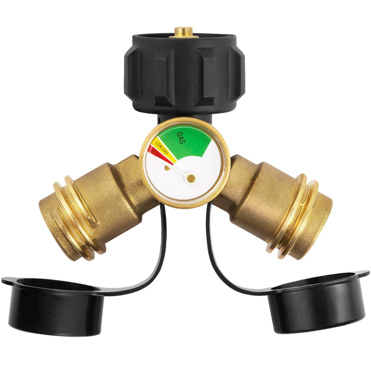 GASPRO propane splitter with gauge and 2-way design for convenient dual-use setups.
