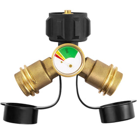 GASPRO propane splitter with gauge and 2-way design for convenient dual-use setups.