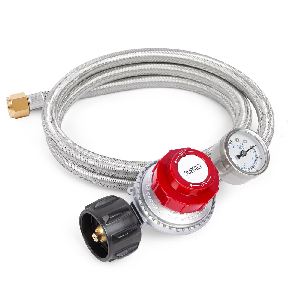 GasPro regulator gauge close-up for precise flame control.