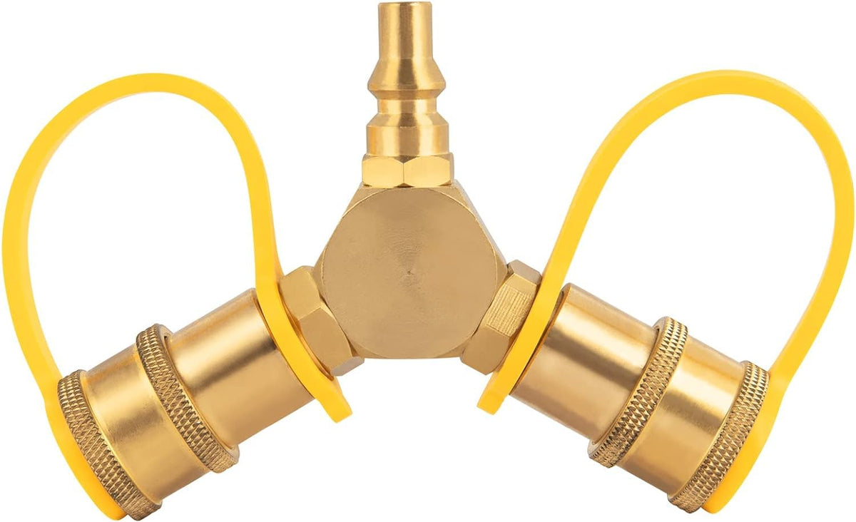GASPRO RV propane Y-splitter with dual female ports for two appliances.