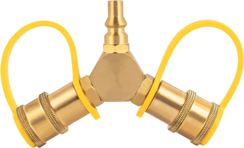 GASPRO RV propane Y-splitter with dual female ports for two appliances.