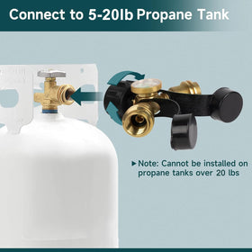 GASPRO universal-fit propane splitter ready for grills, stoves, pits, and heaters.