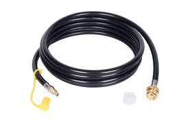 GasSaf 12ft quick-connect hose on campsite enabling easy outdoor grilling.