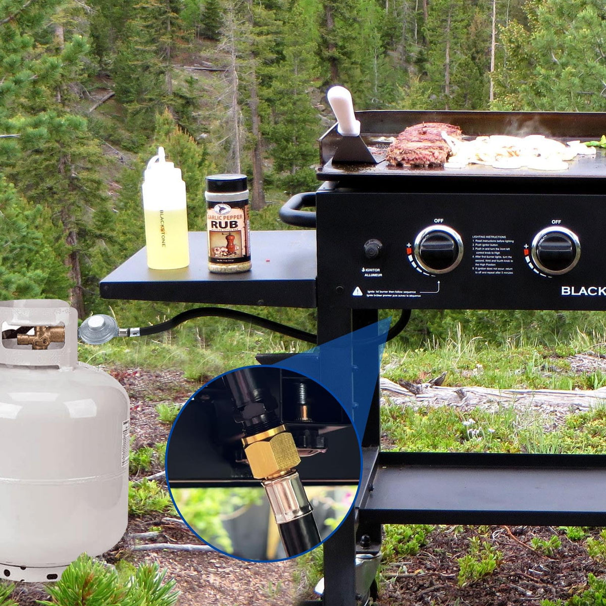 GasSaf hose links camping stove for quick propane supply