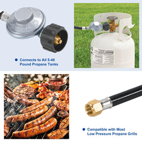 GasSaf regulator hose fuels a fire pit with steady flame control