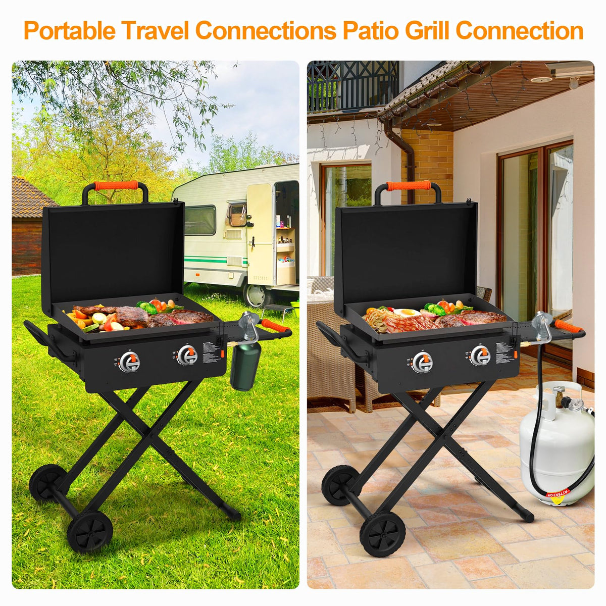 GasSaf Regulator mounted on Blackstone 17/22 in tabletop griddle showing compatibility.