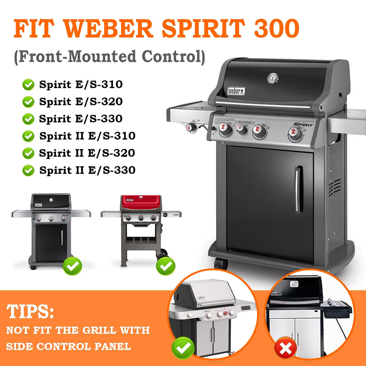 GasSaf L15.3 bars show Weber Spirit 300/II compatibility with precise fit.