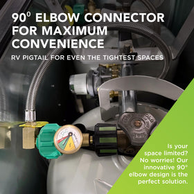 GasGear 1/4-inch inverted flare to LP tank connection ensures secure fittings.