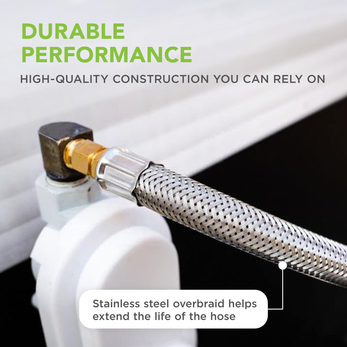 GasGear weatherproof braided hose resists sun and critters for long-lasting RV use.