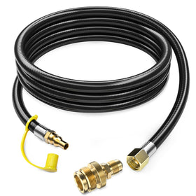 GasXpert 12ft propane hose with quick connect, easy RV setup for grills.
