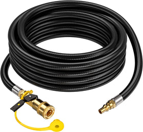 GasXpert 20 ft quick-connect hose linking an RV to a grill for convenient outdoor cooking.