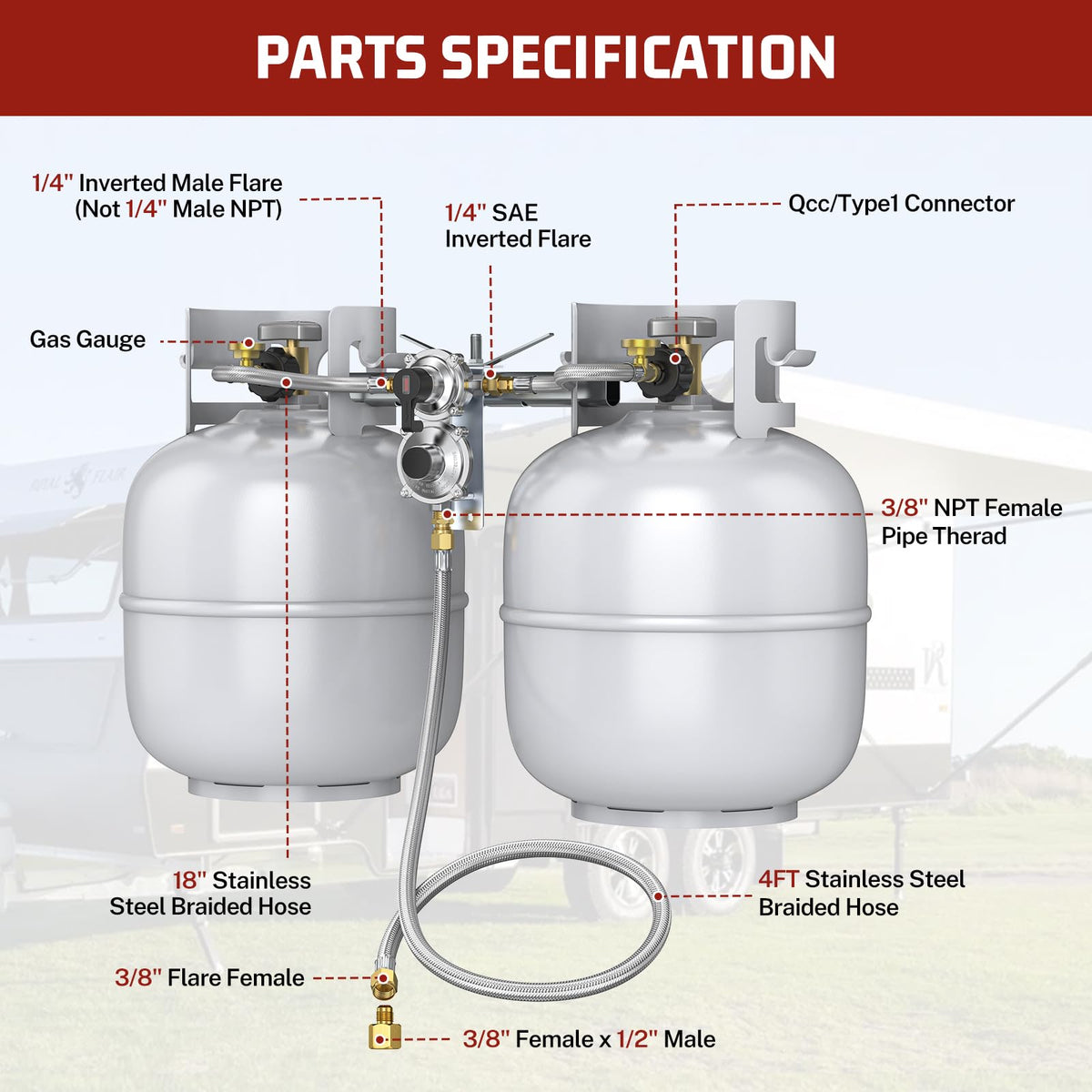 GasXpert 48in extension hose for extended RV setup reach.