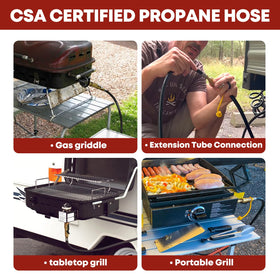 GasXpert easy-connect hose for RV to grill, simplifying setup.