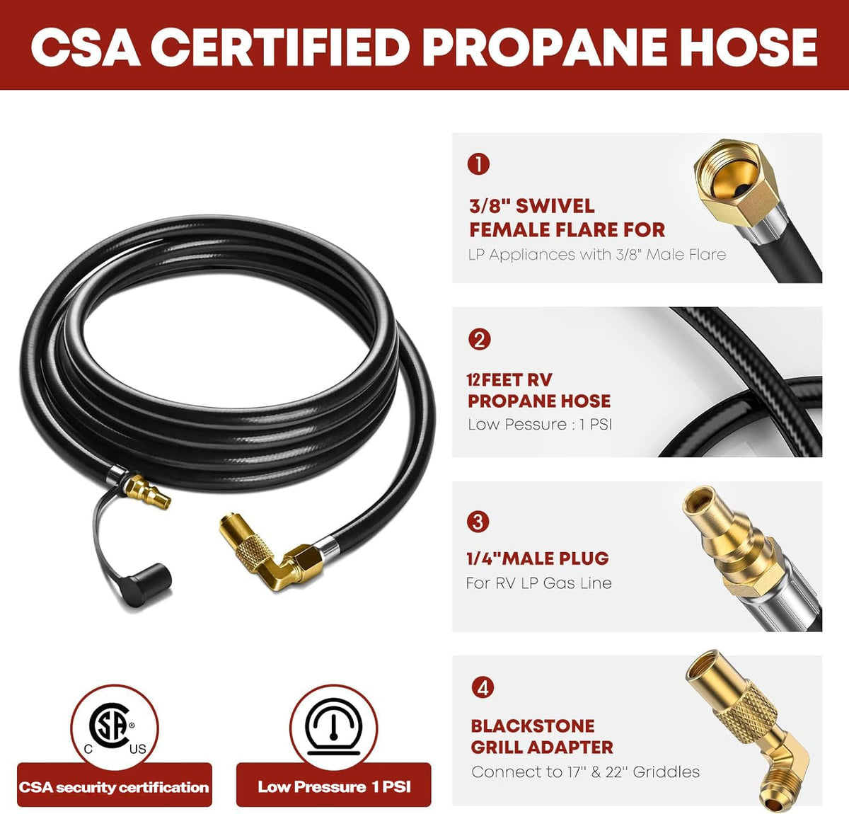 GasXpert RV propane hose quick-connect for easy appliance hookups.