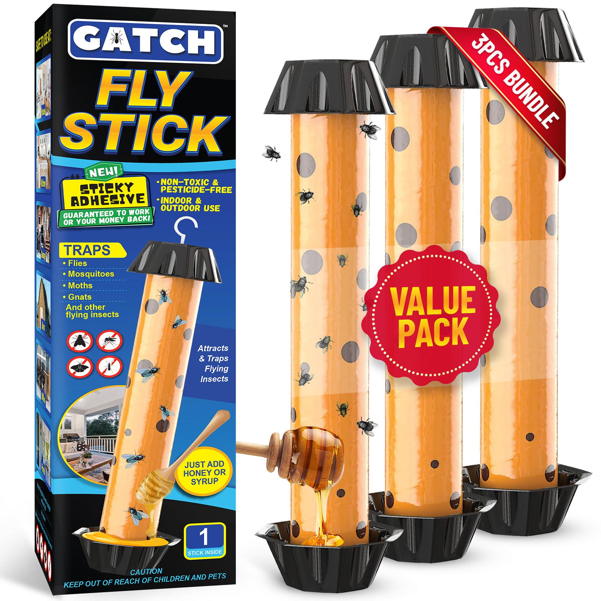 GATCH fruit fly trap 3-pack front view for ready-to-use indoor and outdoor fly control.