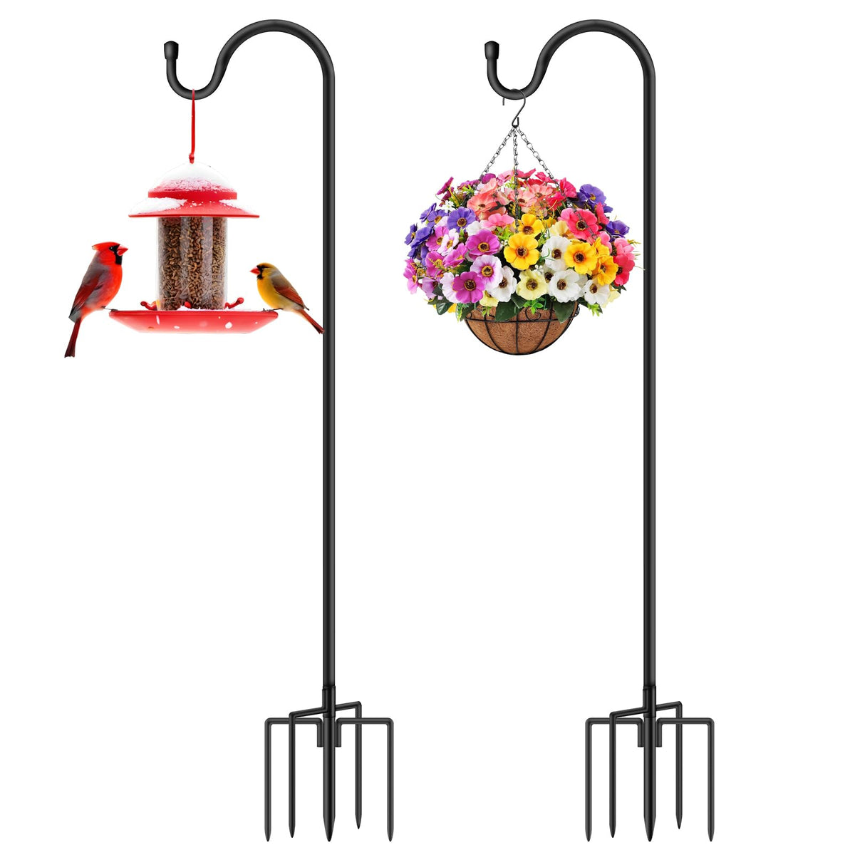 GATSUNS shepherds hook with 5-prong base provides stable upright support for garden décor.