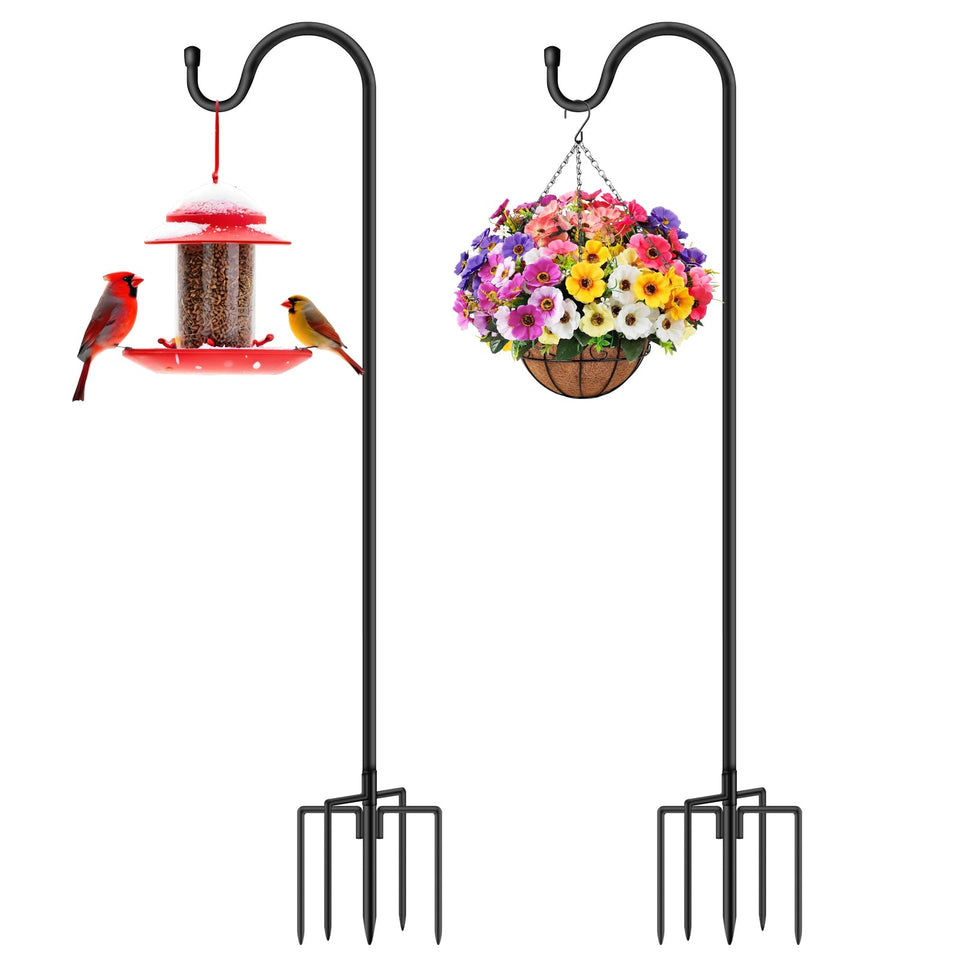 GATSUNS shepherds hook with 5-prong base provides stable upright support for garden décor.