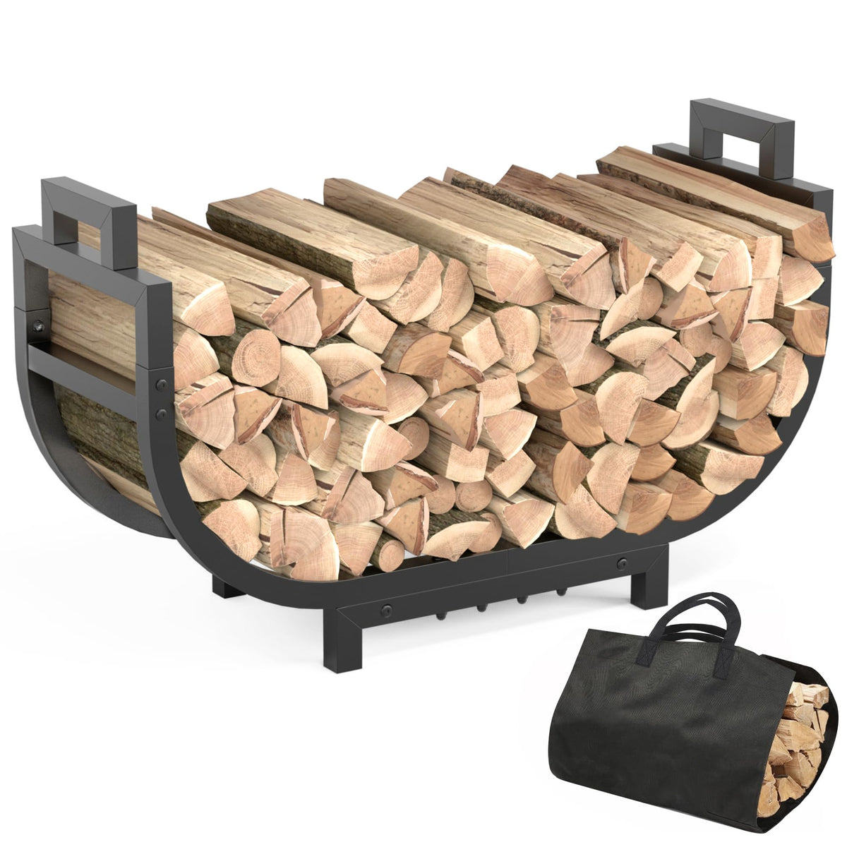 GAVISCITY 30-inch firewood rack assembled outdoors, sturdy metal design for outdoor storage.