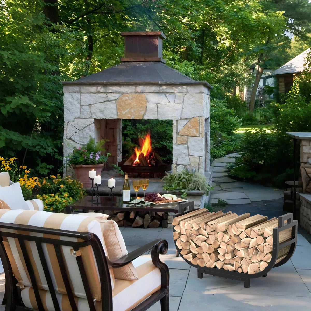 GAVISCITY firewood rack double powder-coated finish, durable black protection.