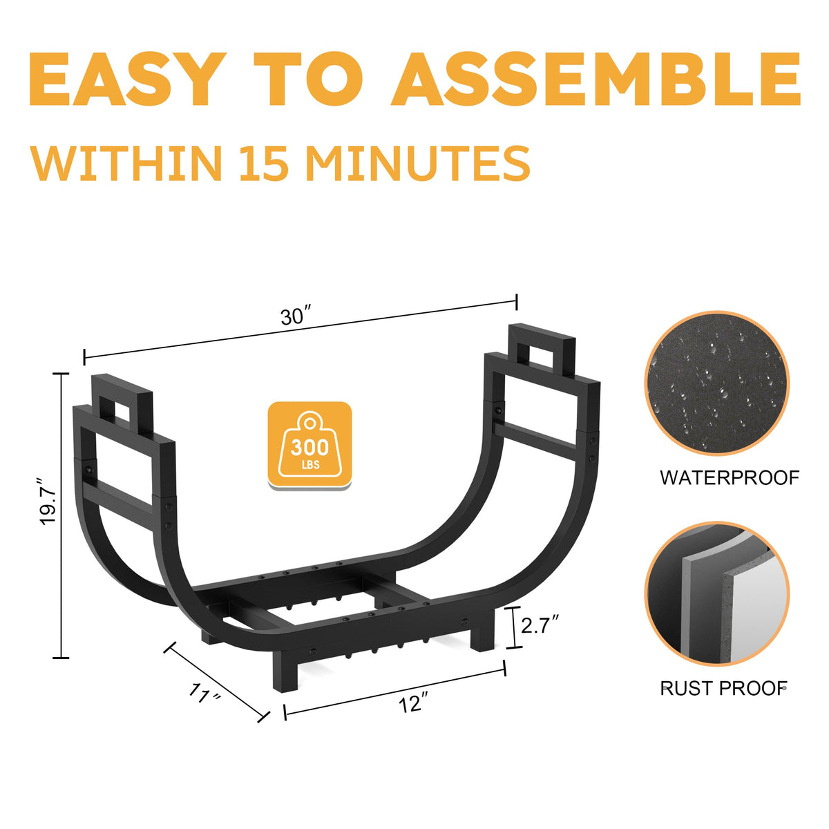GAVISCITY firewood rack handles close-up, easy transport with ergonomic dual handles.