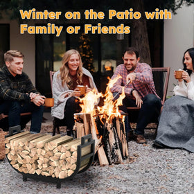GAVISCITY firewood rack with log carrier bag, portable wood storage solution.