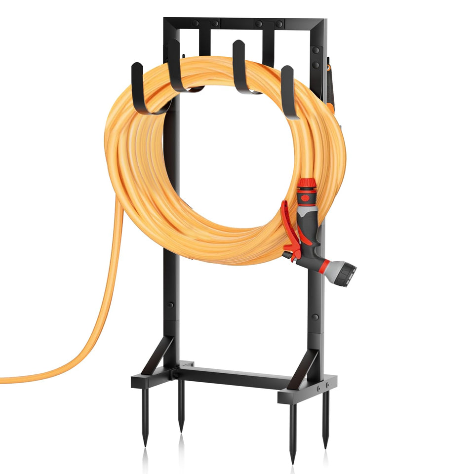 GAVISCITY heavy-duty hose holder with stable base supports up to 151 ft hose in the yard.