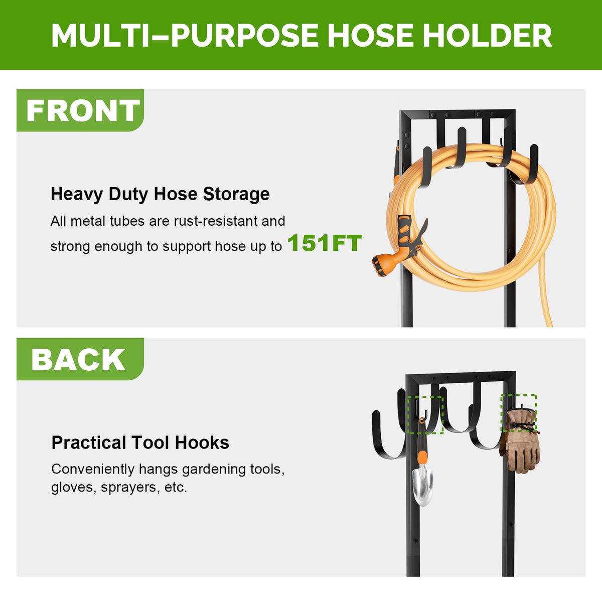 GAVISCITY hose holder with tool hooks keeps sprayers handy.