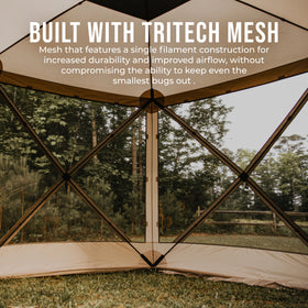 Spacious interior fits eight people and a table comfortably