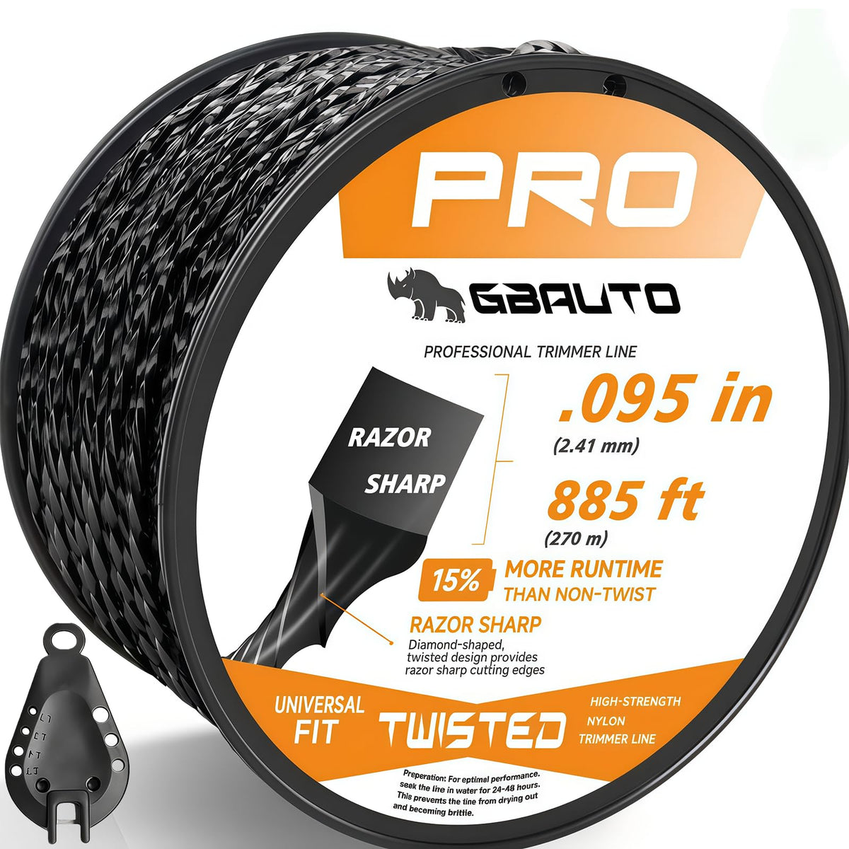 GBAuto Black Diamond trimmer line 0.095 in, 885 ft, durable for tough weeds.