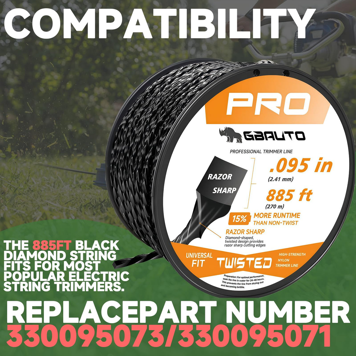 GBAuto square twist outer layers trimmer line reduces resistance and vibration.