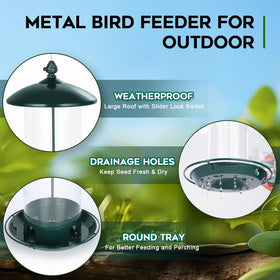 Gbekery bird feeder with weatherproof roof protects seeds and birds in rain or wind.