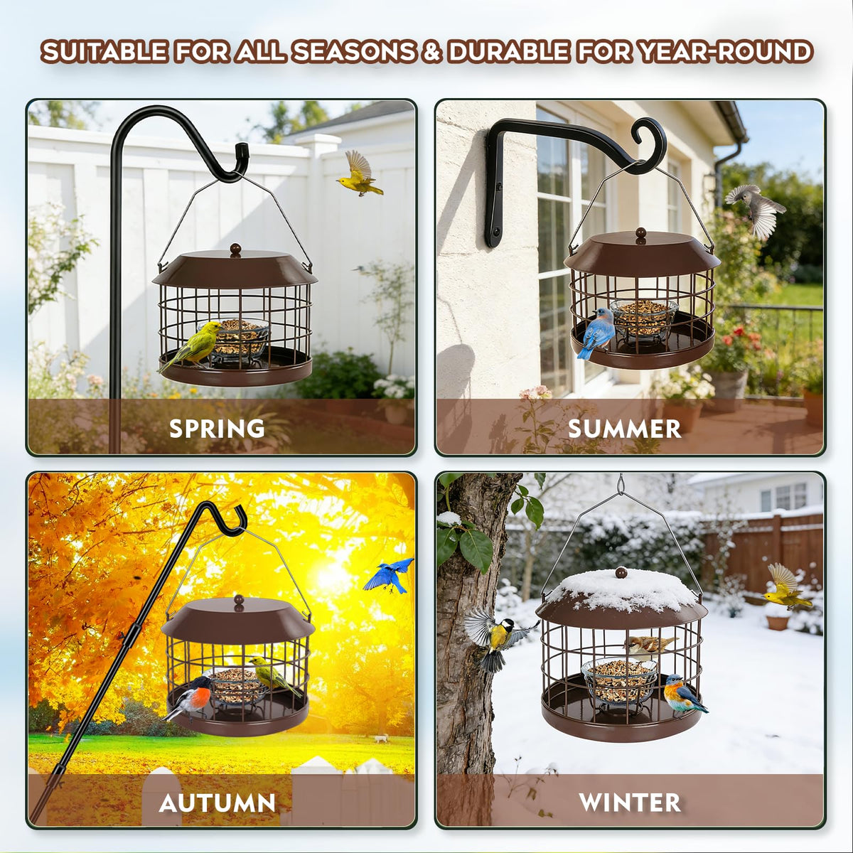 Gbekery brown metal feeder blends with garden settings