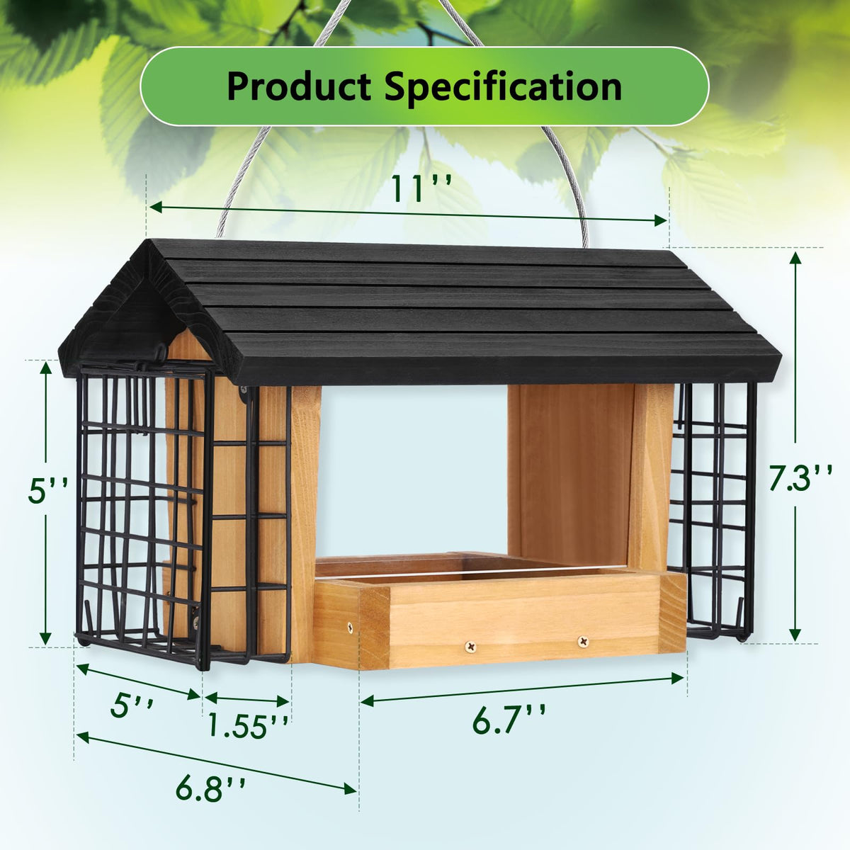Gbekery cedar wood bird feeder with dual suet cages attracts more species