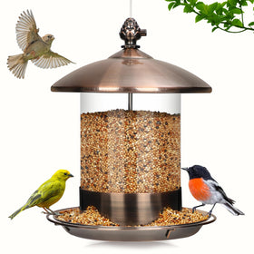 Gbekery copper metal bird feeder for outdoor hanging attracts garden birds.