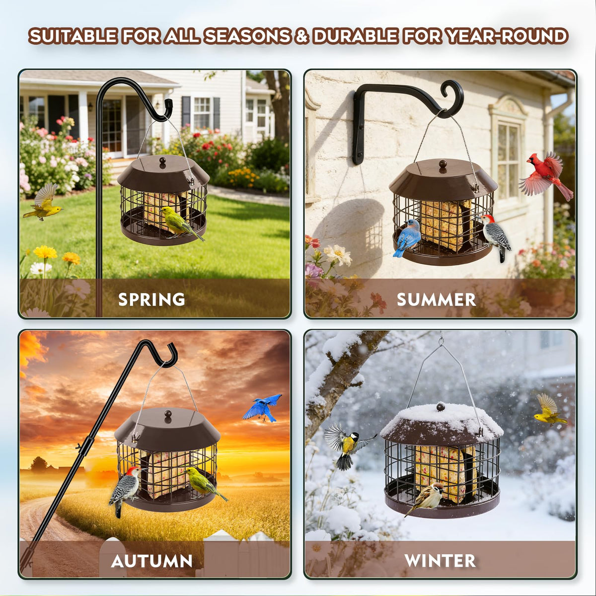 Gbekery durable metal construction aids long-lasting garden bird feeding.