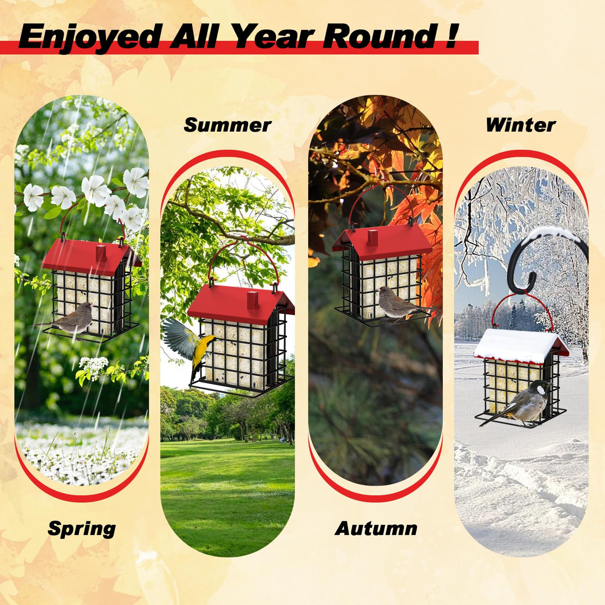 GBekery outdoor bird feeder in the garden shows active avian visitors